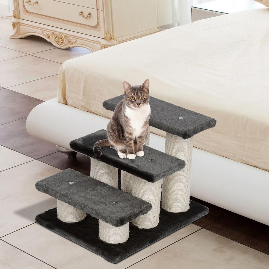 Northio  Escalier Pour Animaux De Compagnie Pour Chats Et Chiens Escalier Pour Chien Et Chat En 3 Marches, Peluche, Gris Foncé, 45 X 35 X 34 Cm 