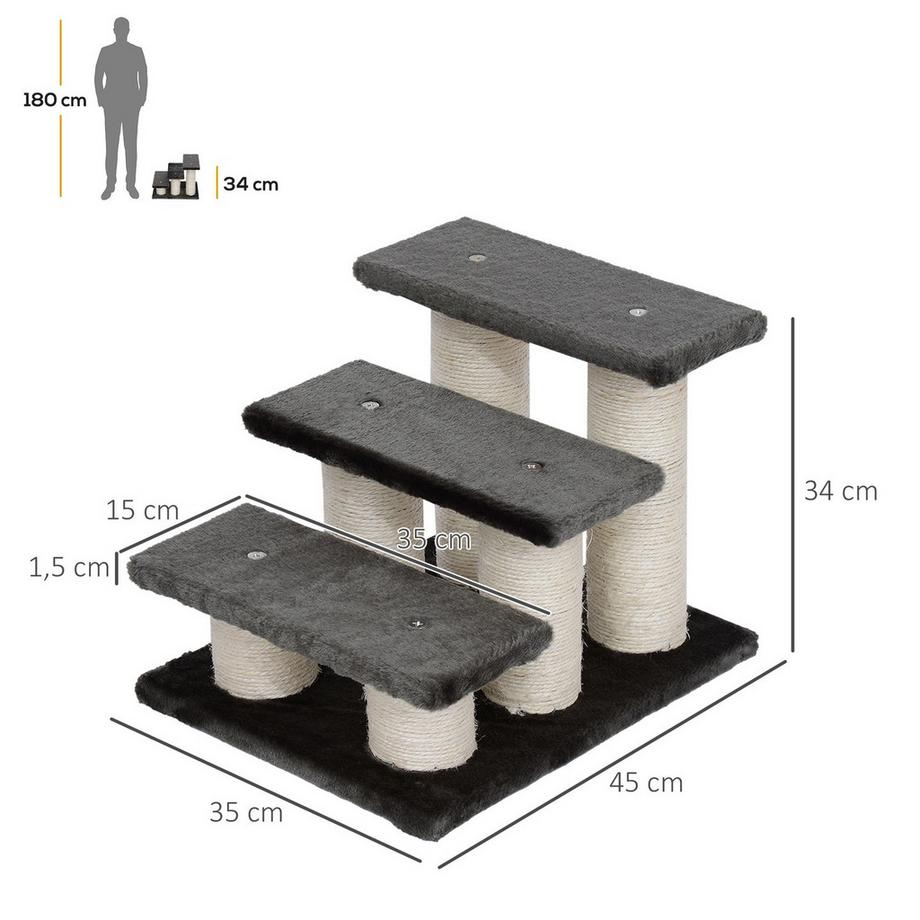 Northio  Escalier Pour Animaux De Compagnie Pour Chats Et Chiens Escalier Pour Chien Et Chat En 3 Marches, Peluche, Gris Foncé, 45 X 35 X 34 Cm 