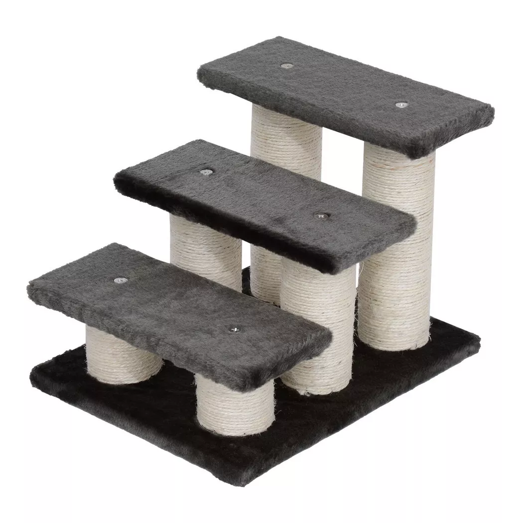 Northio - Tiertreppe Für Katzen Und Hunde 3-Stufen Hundetreppe & Katzentreppe, Plüsch, Dunkelgrau, 45X35X34Cm, One Size, Schwarz