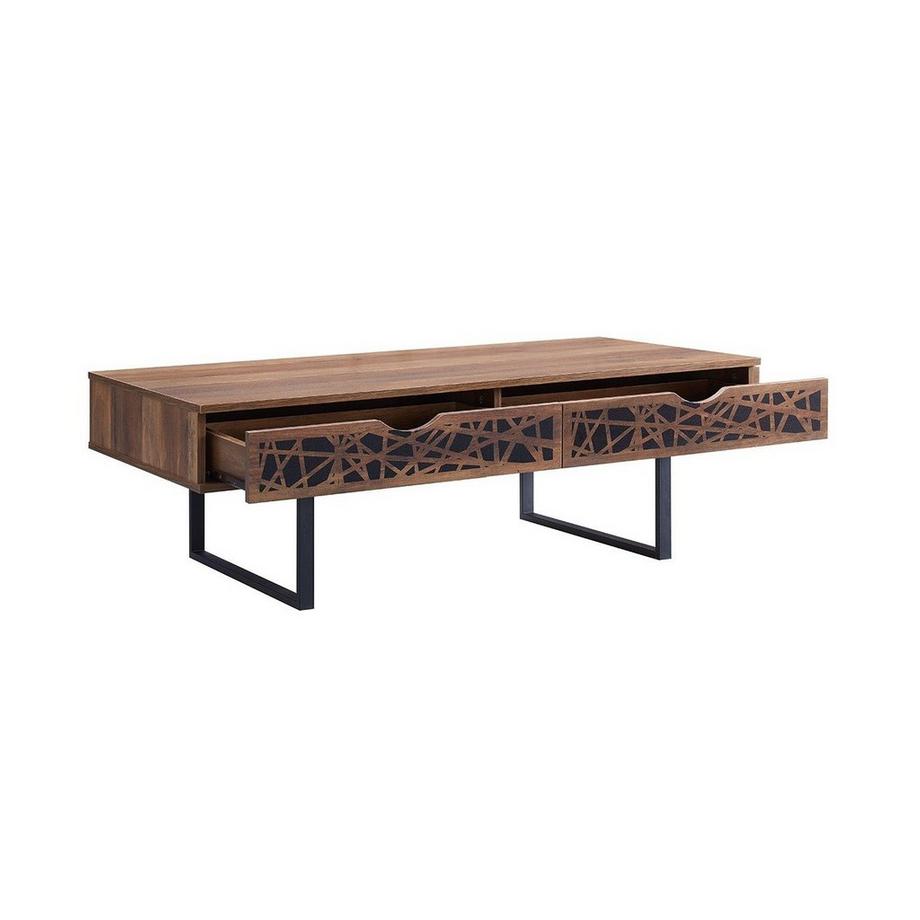 Casâme Table basse 2 tiroirs décor bois et motifs noirs  - Anaëlle  
