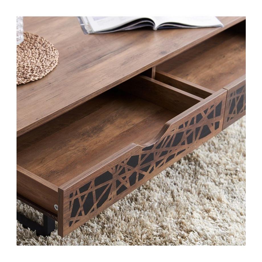 Casâme Table basse 2 tiroirs décor bois et motifs noirs  - Anaëlle  