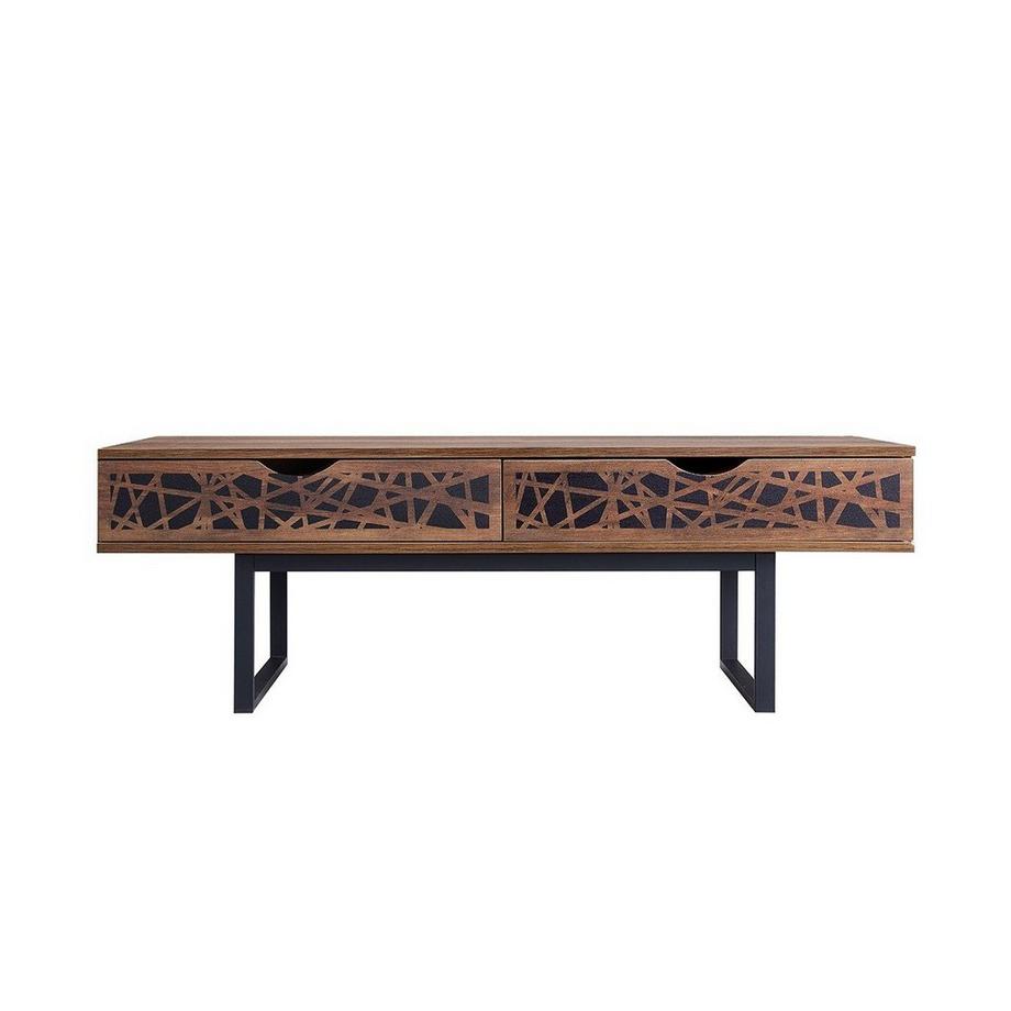Table basse 2 tiroirs décor bois et motifs noirs  - Anaëlle
