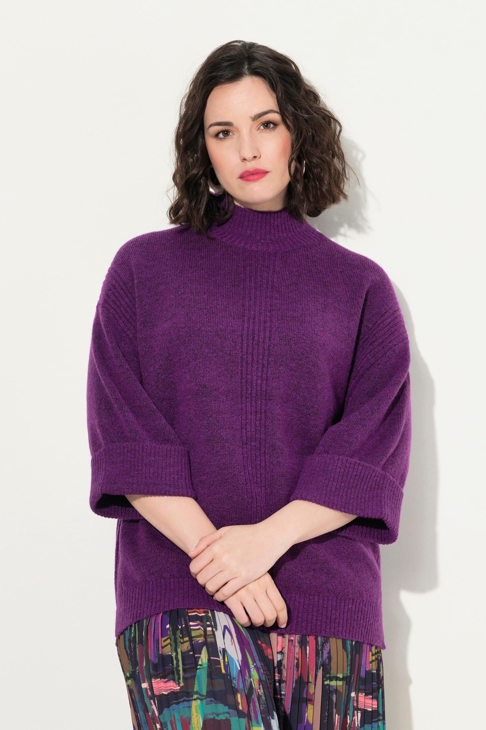 Ulla Popken  Pullover, Rippeinsätze, Stehkragen, 3/4-Arm 