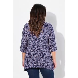 Ulla Popken  Shirt, Blüten, A-Linie, V-Ausschnitt, 3/4-Arm 