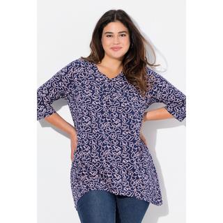 Ulla Popken  Shirt, Blüten, A-Linie, V-Ausschnitt, 3/4-Arm 