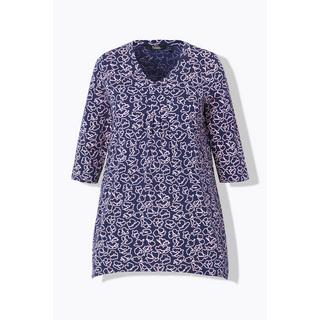 Ulla Popken  Shirt, Blüten, A-Linie, V-Ausschnitt, 3/4-Arm 