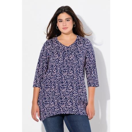 Ulla Popken  Shirt, Blüten, A-Linie, V-Ausschnitt, 3/4-Arm 