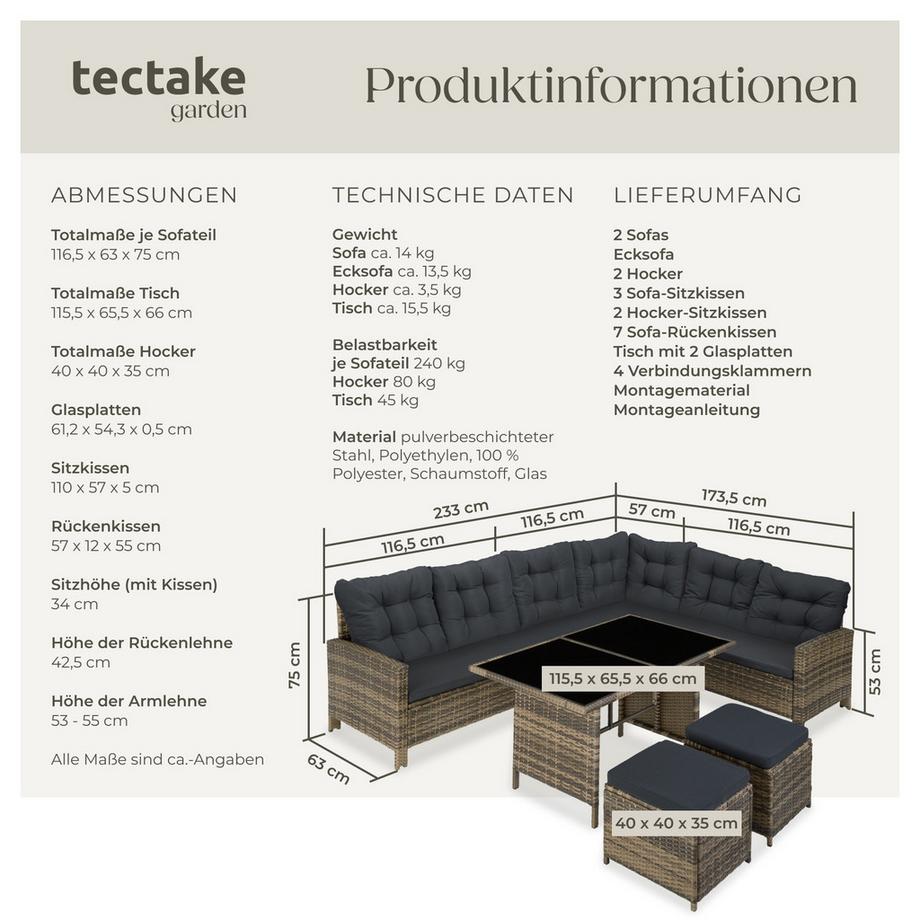 Tectake Rattan Lounge Barletta für 6 bis 8 Personen widerstandsfähig  