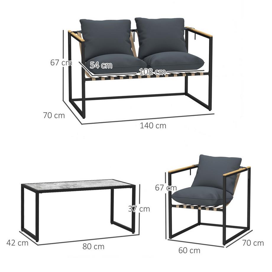Northio  Salon de jardin en acier pour 4 personnes, ensemble de meubles de balcon résistant aux intempéries avec 2 canapés, 2 fauteuils, coussins d'assise, table d'appoint, groupe de sièges d'extérieur, meubles de terrasse, salon de jardin pour jardin, terrasse, b 