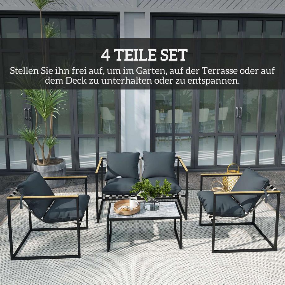 Northio  Salon de jardin en acier pour 4 personnes, ensemble de meubles de balcon résistant aux intempéries avec 2 canapés, 2 fauteuils, coussins d'assise, table d'appoint, groupe de sièges d'extérieur, meubles de terrasse, salon de jardin pour jardin, terrasse, b 