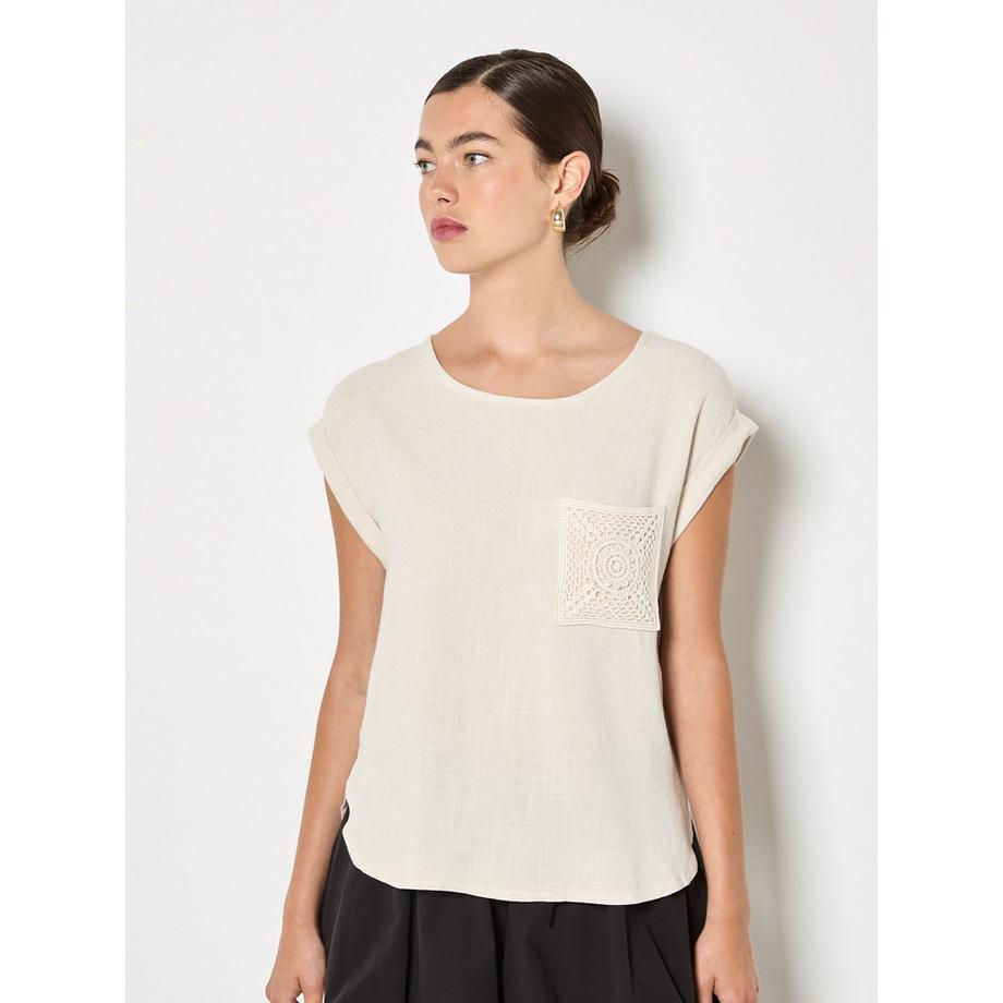 T-shirt en lin mélangé avec poche au crochet