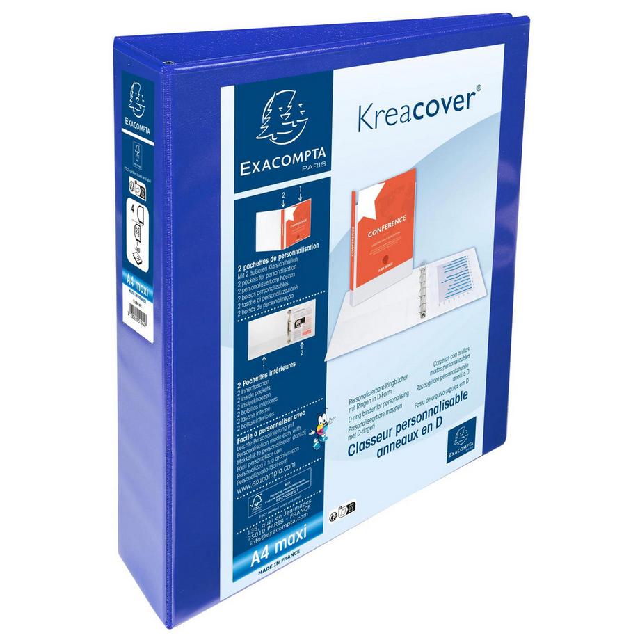 Exacompta Classeur PP personnalisable Kreacover - 4 anneaux en D 50mm - A4 maxi - x 10  