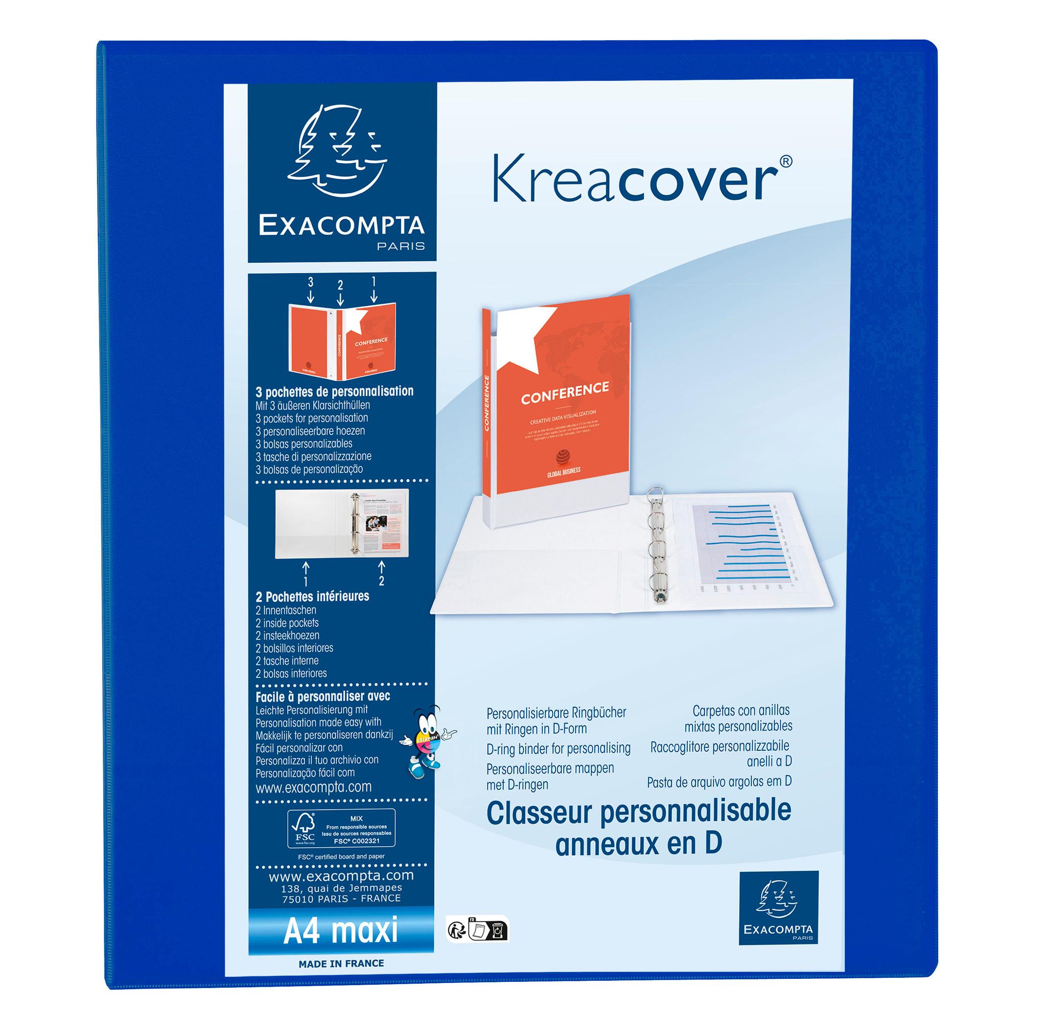 Exacompta Classeur PP personnalisable Kreacover - 4 anneaux en D 50mm - A4 maxi x 10  