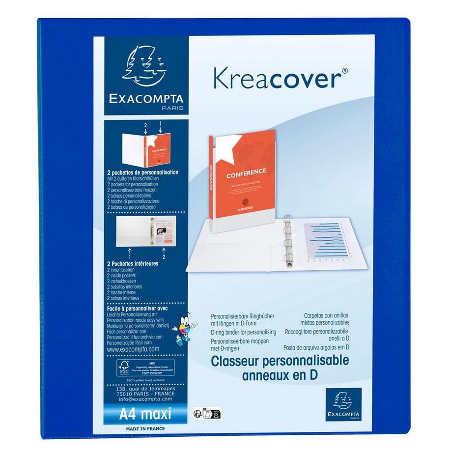Classeur PP personnalisable Kreacover - 4 anneaux en D 50mm - A4 maxi - x 10