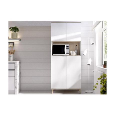 Vente-unique Credenza per cucina 4 ante e 1 nicchia Bianco e Rovere WAJDI  