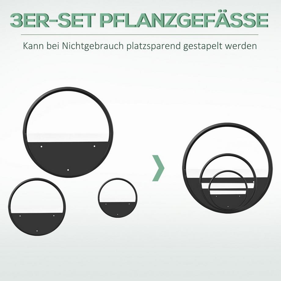 Northio Blumentöpfe 3Er-Set Wand-Pflanzgefäße Sukkulenten Kakteen Wandvase Stahl Schwarz Garten Wohnzimmer  