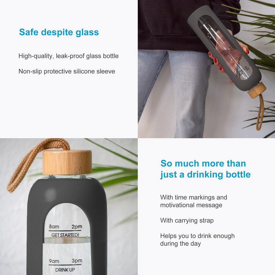 Intirilife  Trinkflasche mit Zeitmarkierung 900 ml 