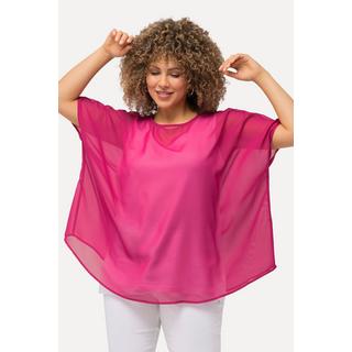 Ulla Popken  Blouse oversized en mousseline. Col rond et manches courtes 