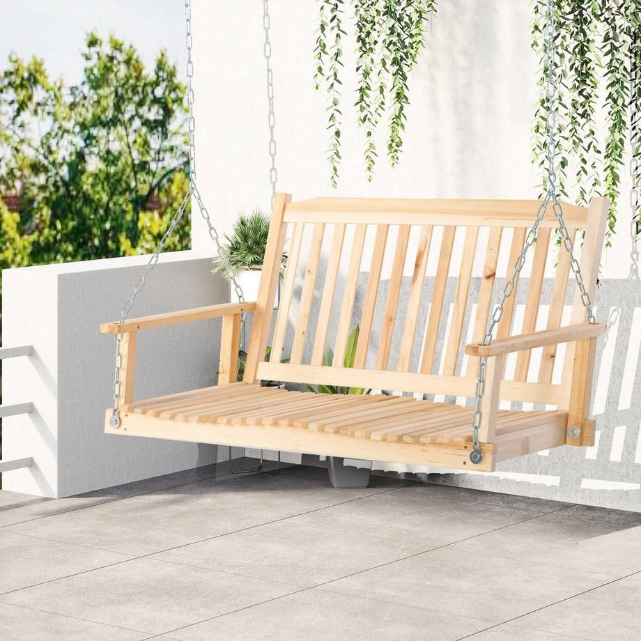 Northio Gartenschaukel Für 2 Personen Schaukelbank Hängebank Massivholz Patio Terrasse Hinterhof Natur 117 X 69 X 60 Cm  