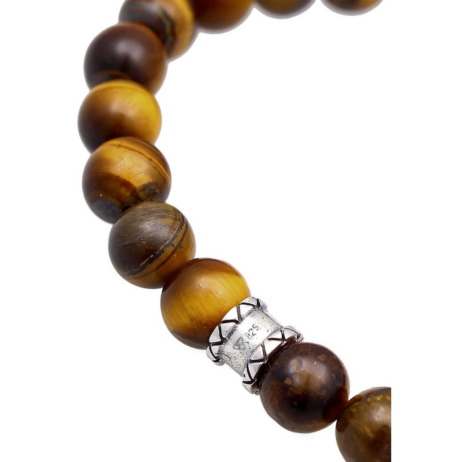 Kuzzoi  Bracelet Herren Totenkopf Tigerauge Beads 925 Silber 