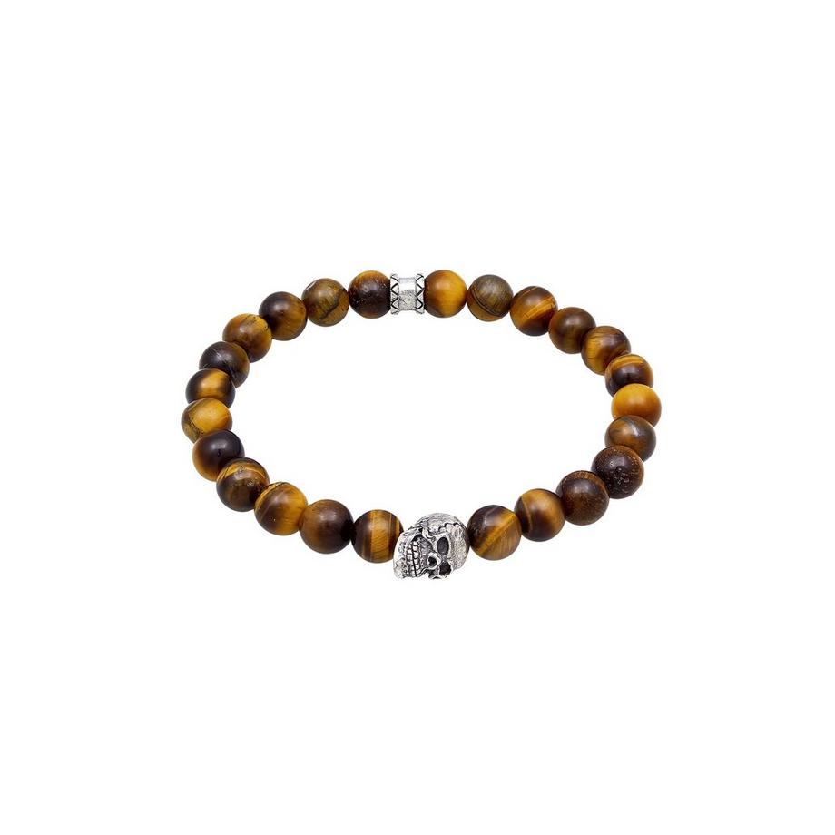 Bracelet Herren Totenkopf Tigerauge Beads 925 Silber
