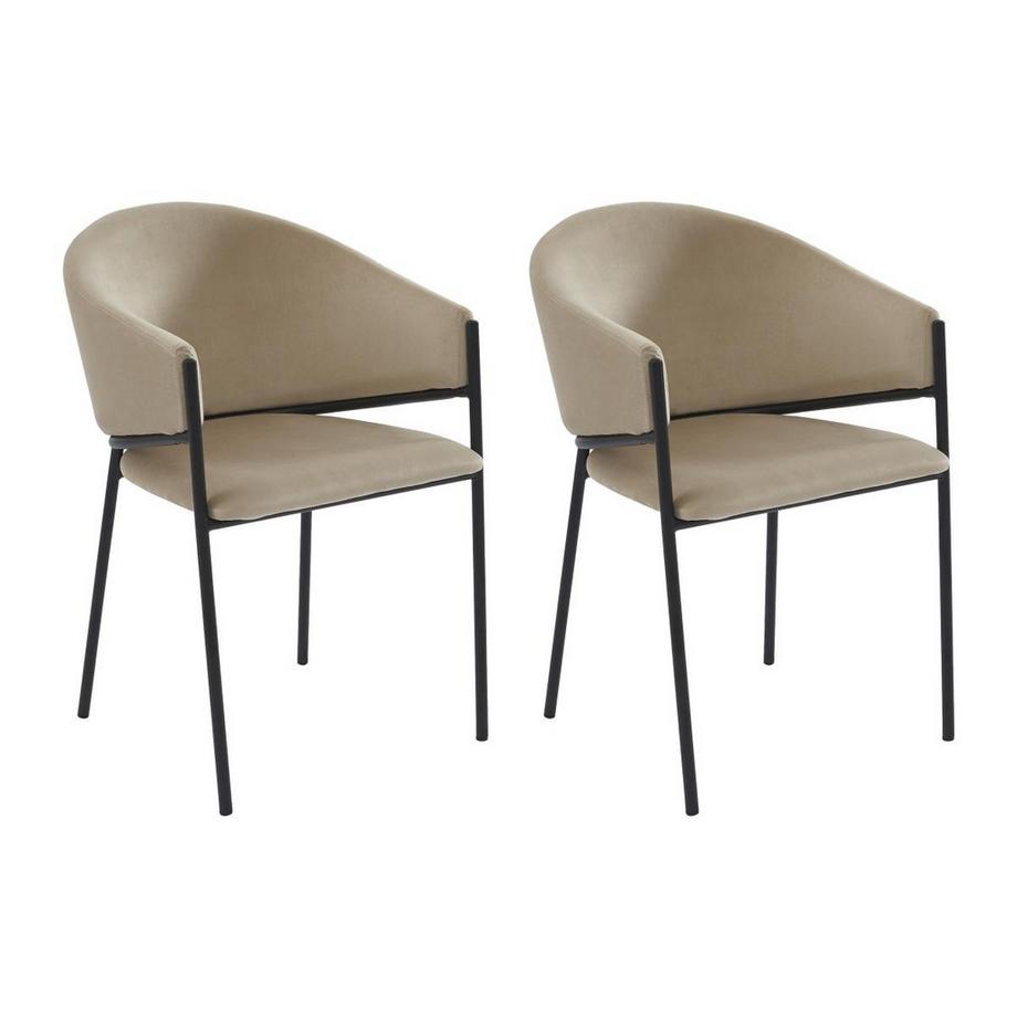 PASCAL MORABITO Lot de 2 chaises avec accoudoirs en velours et métal noir - Beige - ORDIDA de Pascal MORABITO  