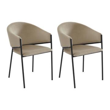 Lot de 2 chaises avec accoudoirs en velours et métal noir - Beige - ORDIDA de Pascal MORABITO