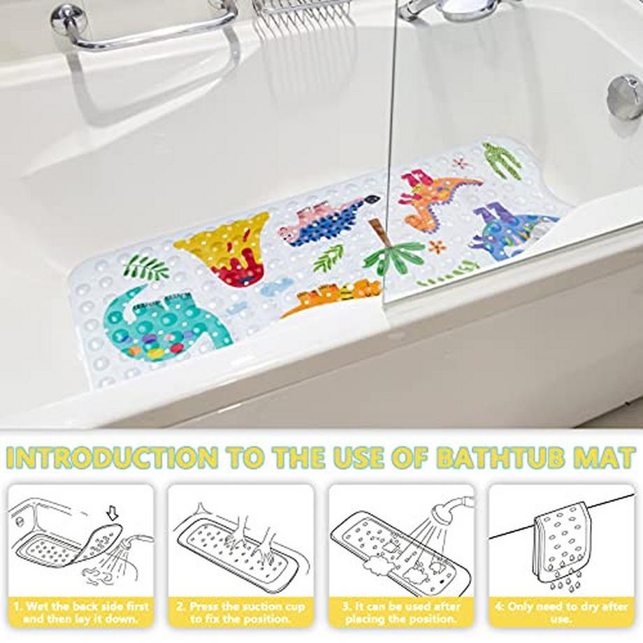 Activity-board  Bath mat for children bath mat dinosaur shower mat anti-slip bath mat with suction cups non-slip BPA free cartoon bath mat for bathtubs 100 x 40 cm 