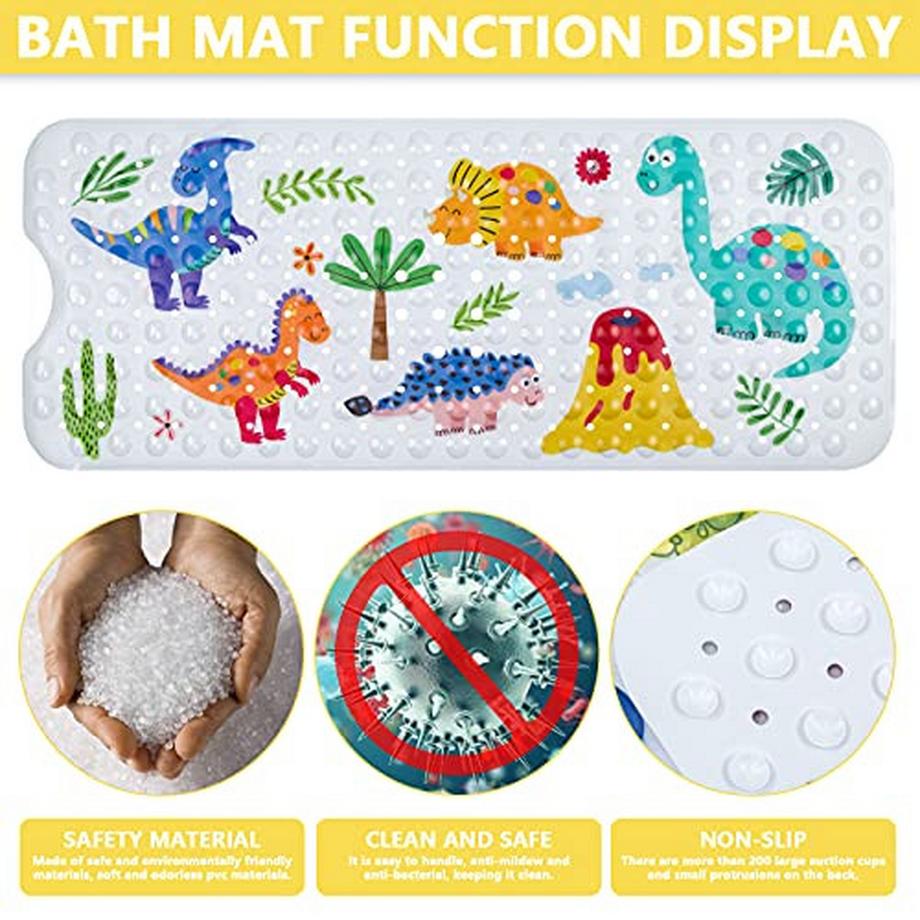 Activity-board  Bath mat for children bath mat dinosaur shower mat anti-slip bath mat with suction cups non-slip BPA free cartoon bath mat for bathtubs 100 x 40 cm 