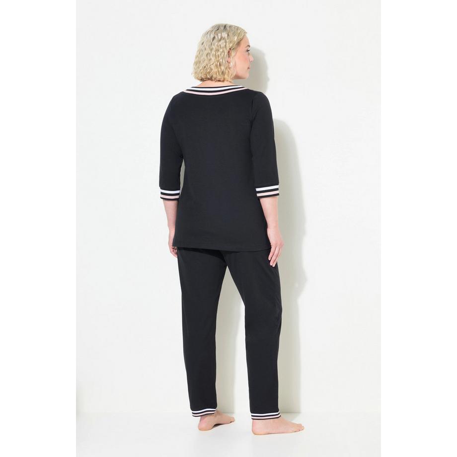 Ulla Popken Pigiama Dettagli a Righe Scollo a V Maniche 3/4  