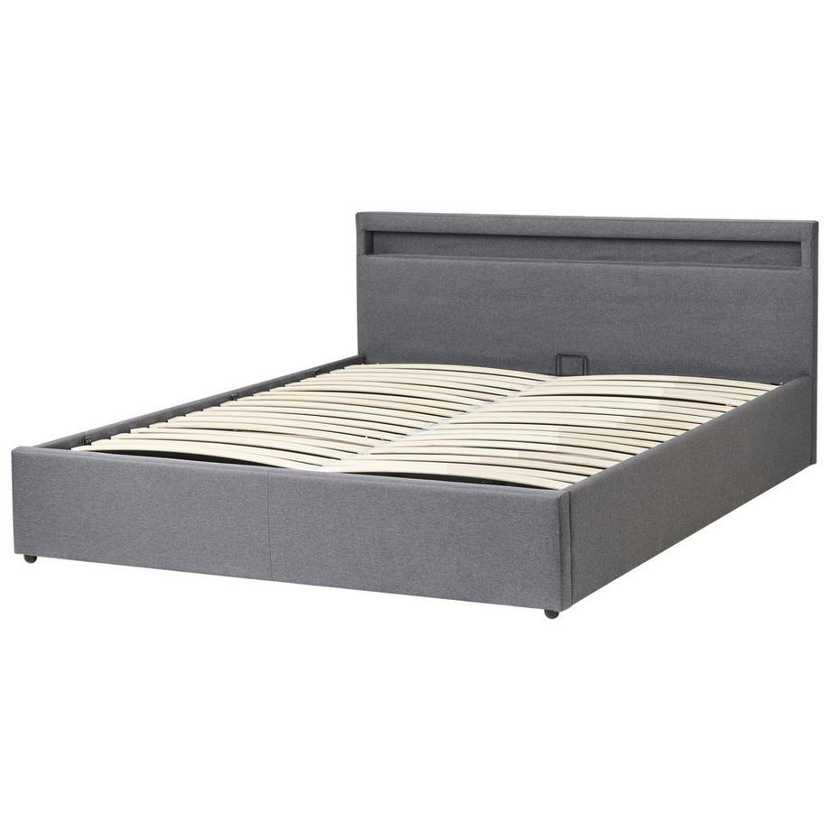 Beliani Bett mit Stauraum und LED-Beleuchtung aus Stoff  ARMELLE  