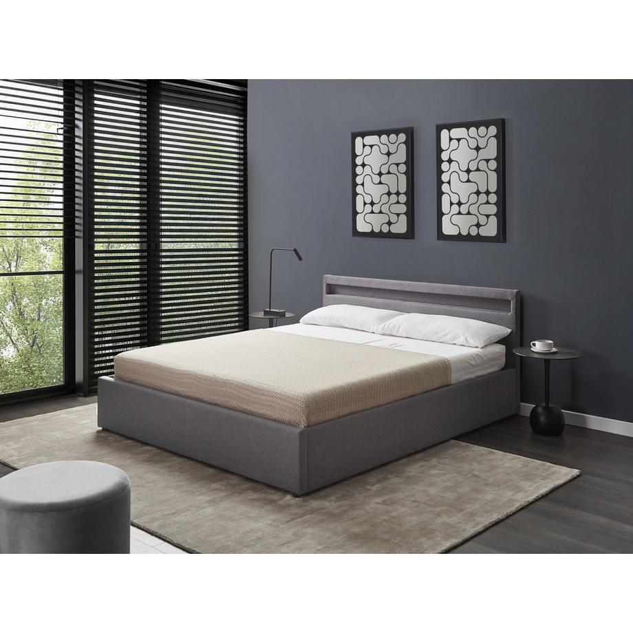 Beliani Bett mit Stauraum und LED-Beleuchtung aus Stoff ARMELLE  