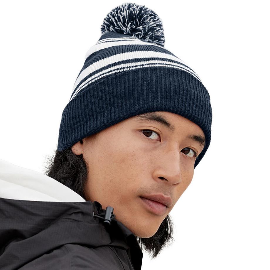 Beechfield Bonnet Rayé avec Pompon  