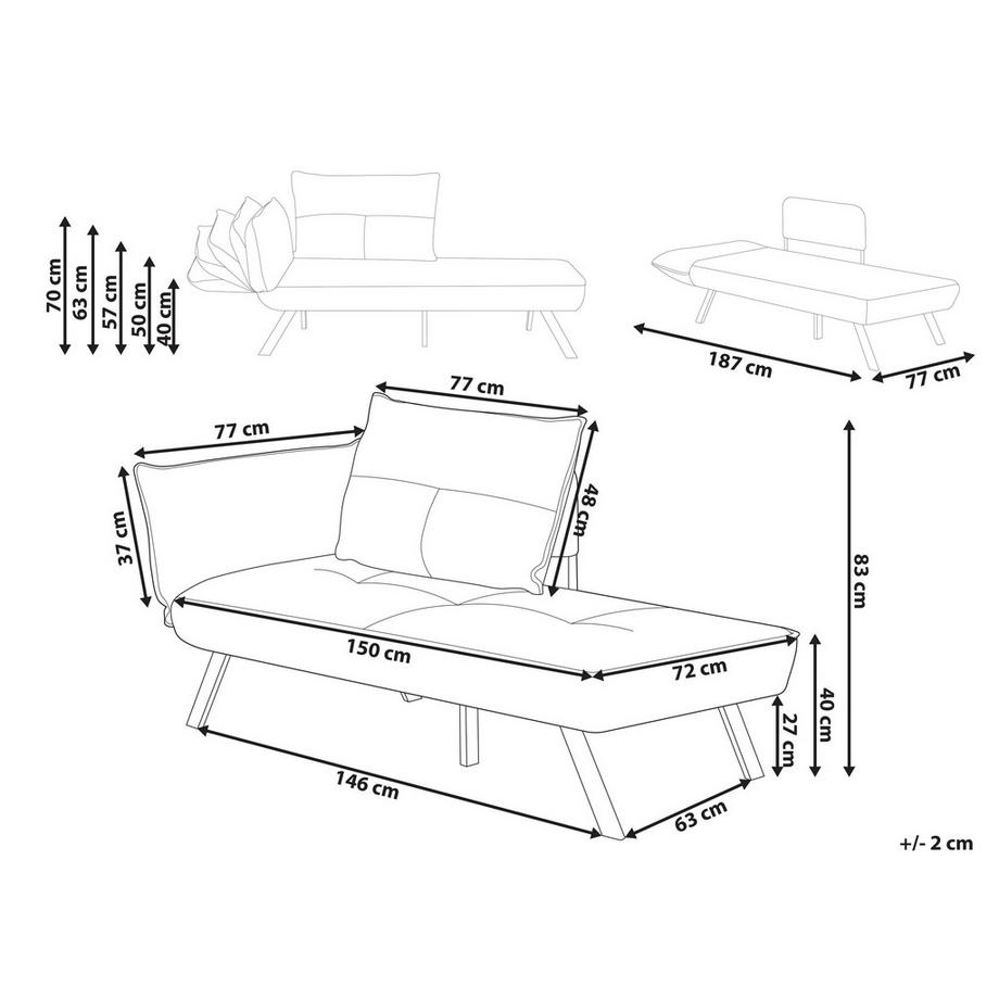Beliani Chaise longue côté gauche en Tissu Moderne ROCAMADOUR  