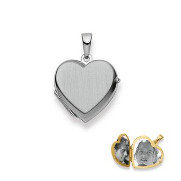 Pendentif médaillon coeur or blanc 750, 22x17mm