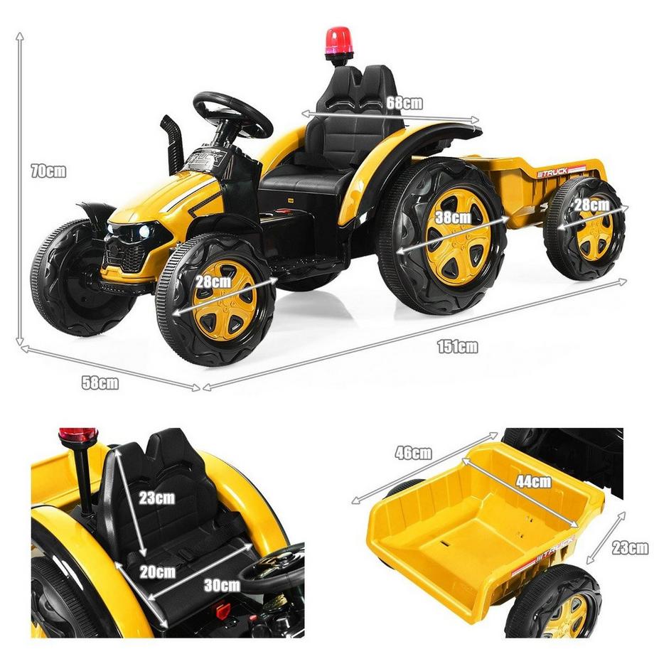 Northio  2V Traktor mit 2,4G Fernbedienung & abnehmbarem Anhänger für Kinder 3-8 J. Gelb 