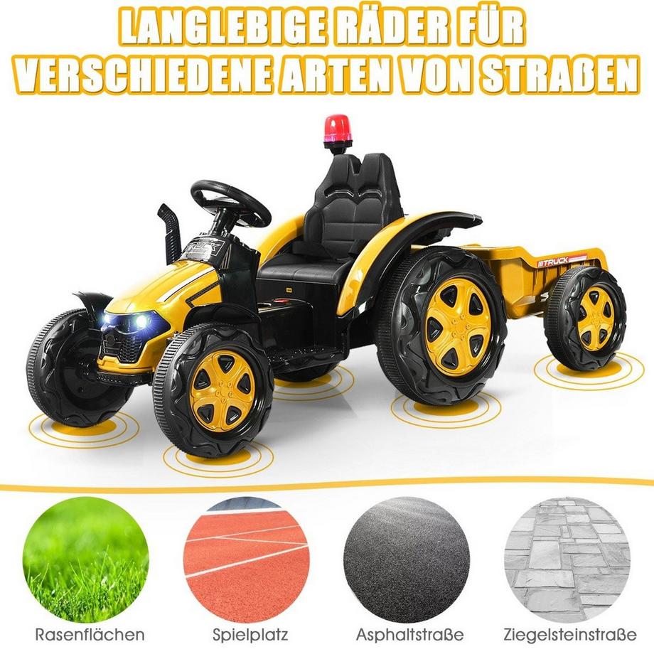Northio  2V Traktor mit 2,4G Fernbedienung & abnehmbarem Anhänger für Kinder 3-8 J. Gelb 