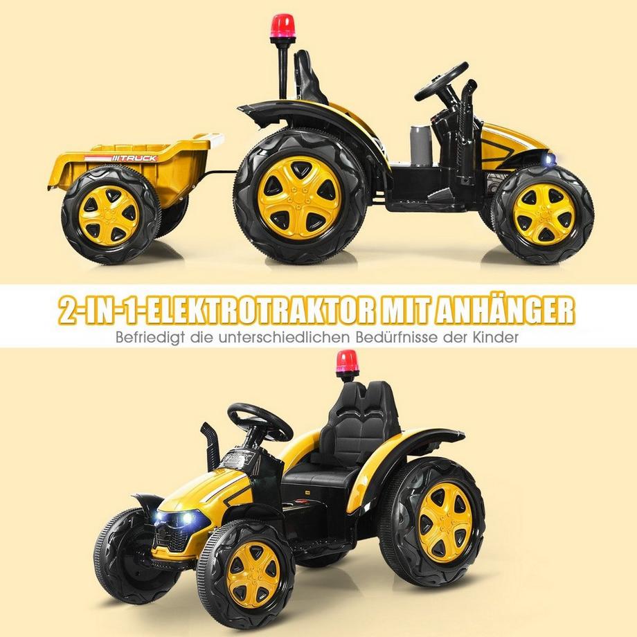 Northio  2V Traktor mit 2,4G Fernbedienung & abnehmbarem Anhänger für Kinder 3-8 J. Gelb 
