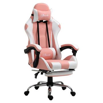 Chaise De Jeu, Chaise D'Ordinateur, Chaise De Bureau Ergonomique Avec Appui-Tête, Coussin Lombaire, Réglable En Hauteur, Rotatif À 360°, Rose + Blanc