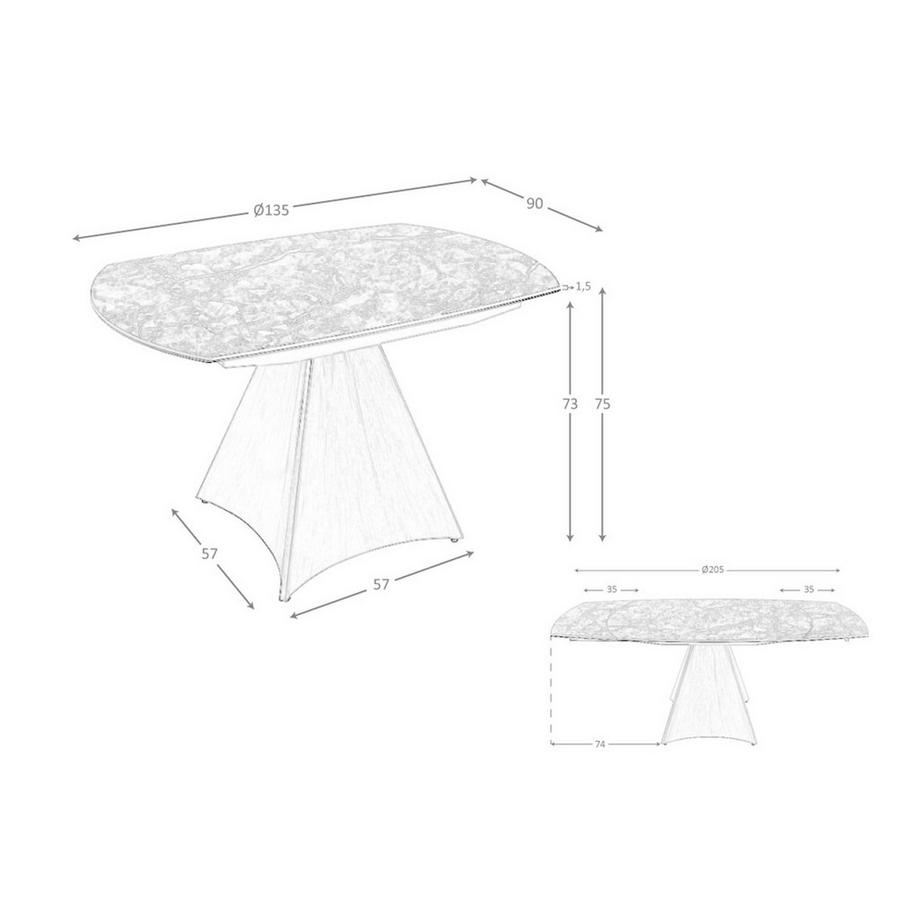 ANGEL CERDA Ausziehbarer Esstisch ovales Fass porzellanmarmor aus Stahl in Walnussoptik  