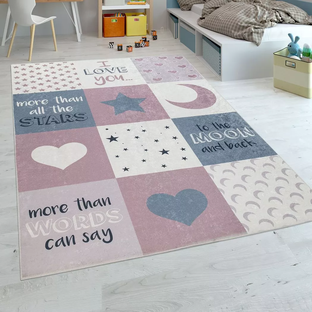 Paco Home - Star della luna per la ragazza del tappeto per bambini, 140x200 cm
