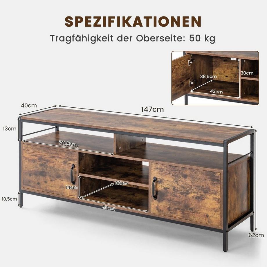 Northio  TV-Schrank für Fernseher bis zu 65 Zoll Lowboard mit 2 Türen & offenen Fächern Fernsehtisch 