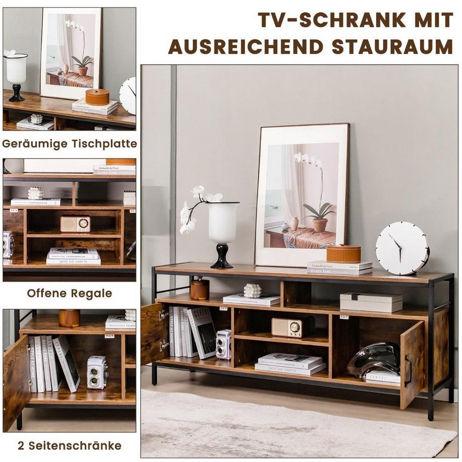 Northio  TV-Schrank für Fernseher bis zu 65 Zoll Lowboard mit 2 Türen & offenen Fächern Fernsehtisch 