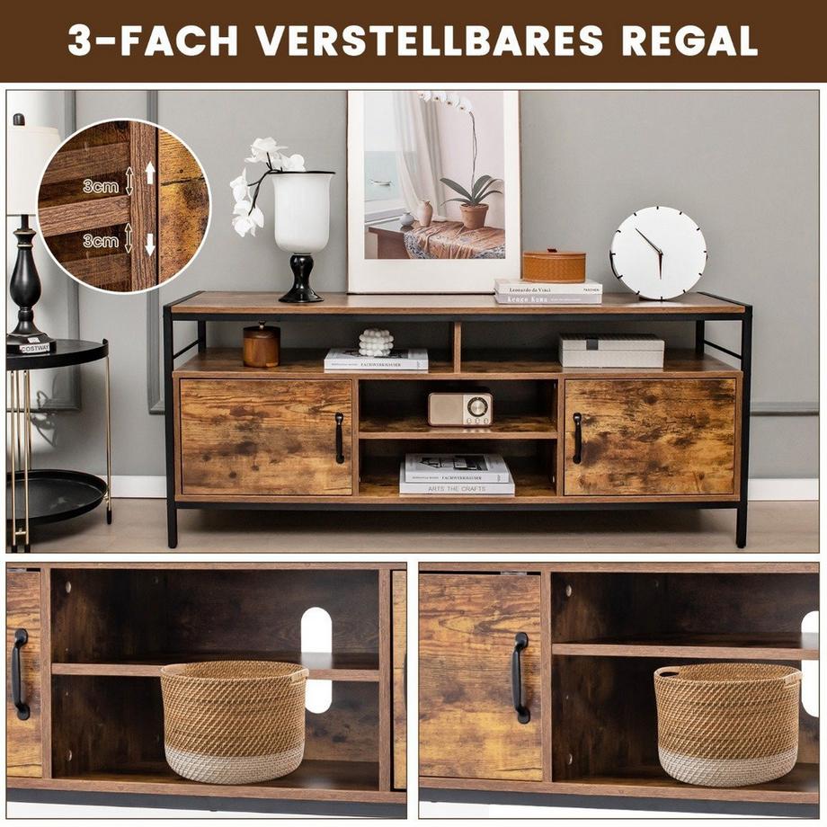 Northio  TV-Schrank für Fernseher bis zu 65 Zoll Lowboard mit 2 Türen & offenen Fächern Fernsehtisch 