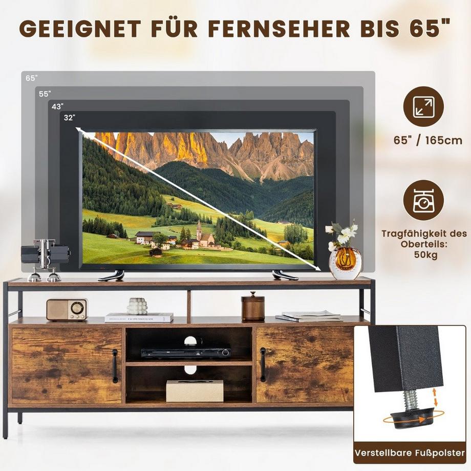 Northio  TV-Schrank für Fernseher bis zu 65 Zoll Lowboard mit 2 Türen & offenen Fächern Fernsehtisch 