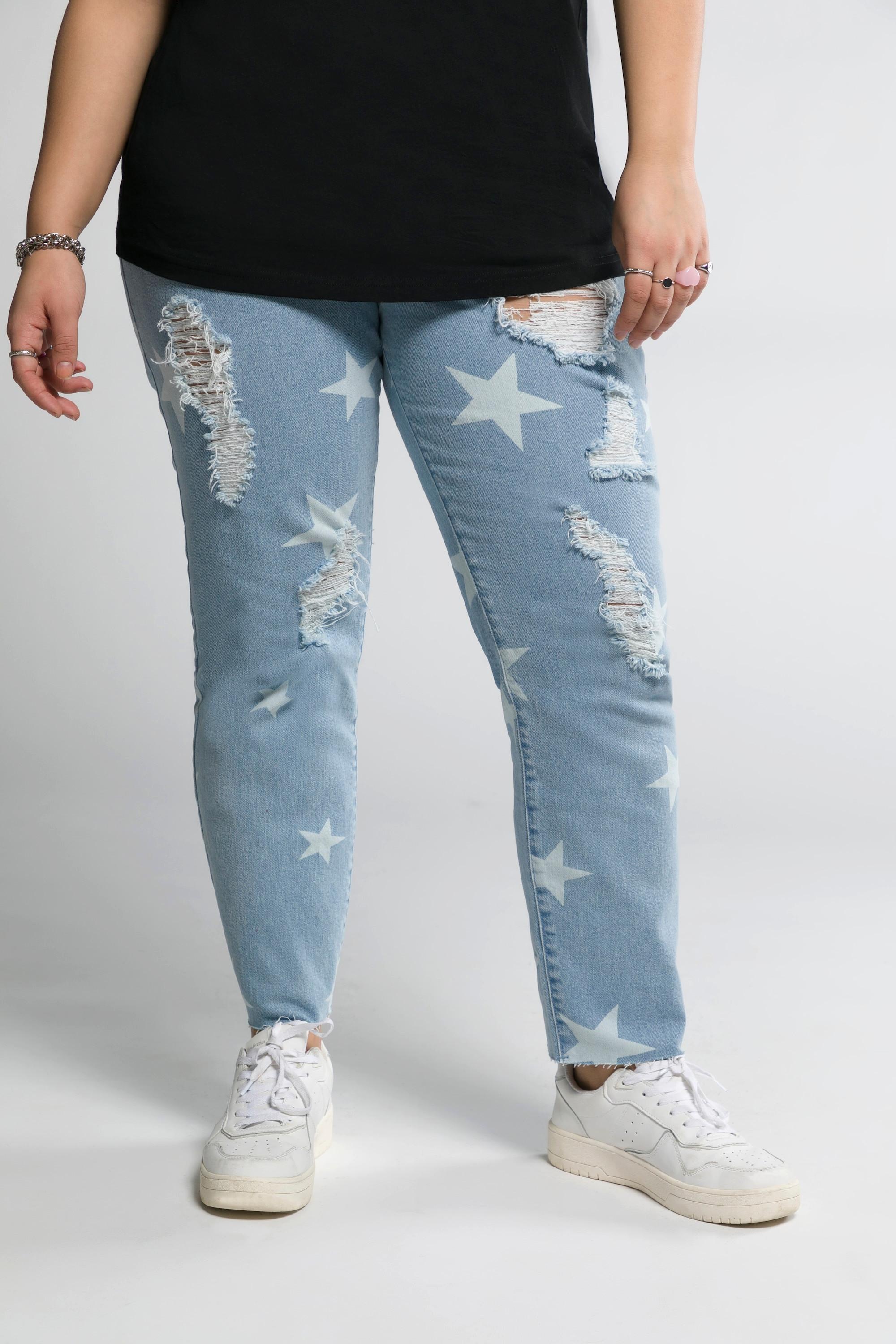 Studio Untold  Mom Jeans, 5-Pocket, geschnittener Saum, destroyed, Sterne 