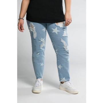 Mom Jeans, 5-Pocket, geschnittener Saum, destroyed, Sterne