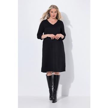 Sweat-Midikleid, A-Linie, V-Ausschnitt, 3/4-Arm