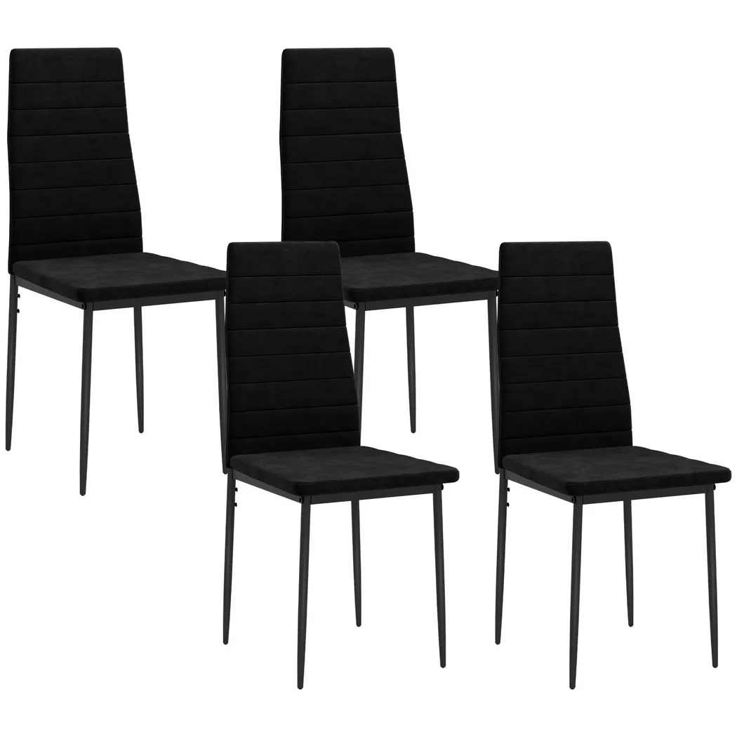 HOMCOM Juego de 4 sillas de comedor, silla de cocina con respaldo, aspecto de terciopelo, sillas sin brazos, silla tapizada con patas de metal, sillón para comedor, sala de estar, negro