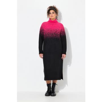 Robe midi en maille, dégradé de couleurs, col droit et manches longues